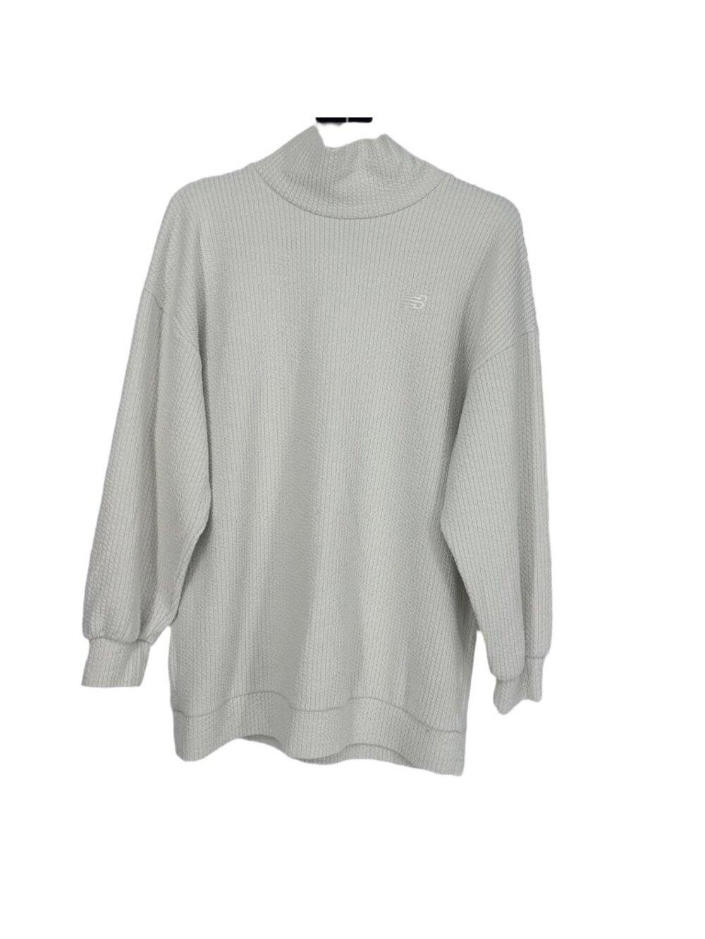 New Balance Off White Waffle Knit Pullover Medium Cream Mock Neck Unisex